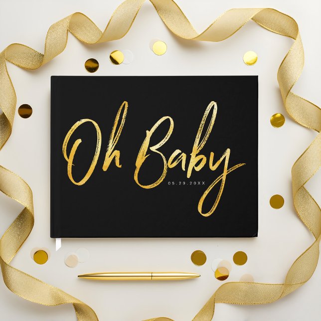 Bold Clean Modern Oh Baby Typographic Baby Shower Guest Book (Bold Clean Modern Oh Baby Typographic Baby Shower Guest Book)
