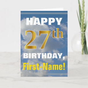 Bold, Cloudy Sky, Faux Gold 27th Birthday + Name Card