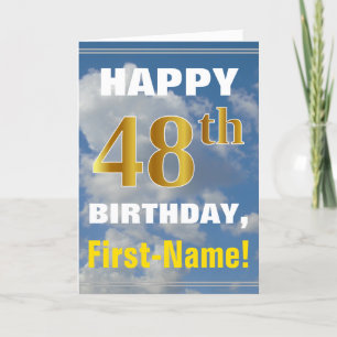 Bold, Cloudy Sky, Faux Gold 48th Birthday + Name Card