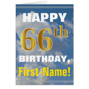 Bold, Cloudy Sky, Faux Gold 66th Birthday + Name