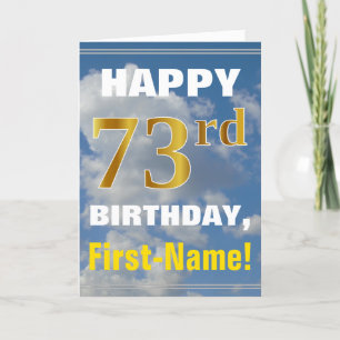 Bold, Cloudy Sky, Faux Gold 73rd Birthday + Name Card
