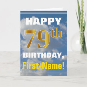Bold, Cloudy Sky, Faux Gold 79th Birthday + Name Card