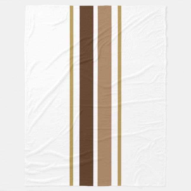 Bold Cocoa Mocha Brown Racing Stripes On White Fleece Blanket (Front)
