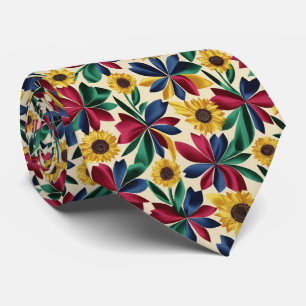 Bold Color-Block Floral Pattern Tie
