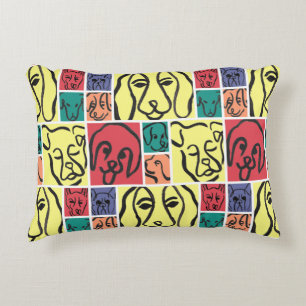 Bold Color Dog Faces Accent Pillow
