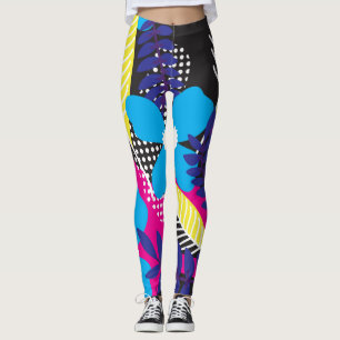 Bold Colorful Abstract Floral Pattern Leggings