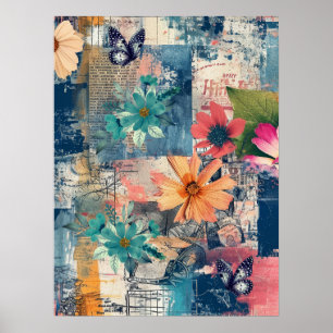 Bold Colorful Boho Floral Butterfly Abstract Art Poster