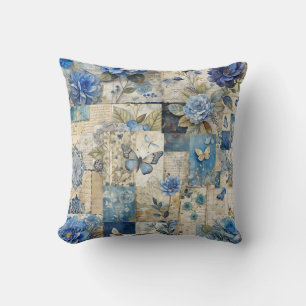 Bold Colorful Boho Floral Patchwork Pattern Throw Pillow