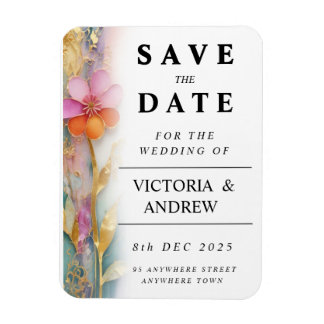 Bold Colorful Floral Save The Date Card Magnet
