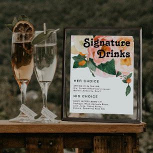 Bold Colorful Floral   Signature Drinks Sign