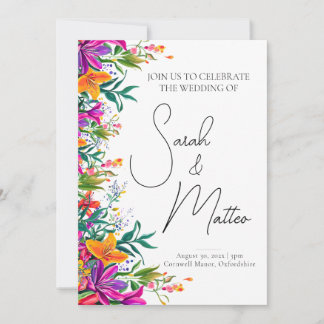 Bold Colorful Floral Summer Chic Pink wedding Invitation