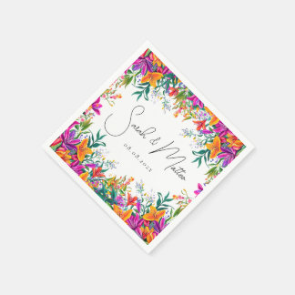 Bold Colorful Floral Summer Chic Pink Wedding Napkin