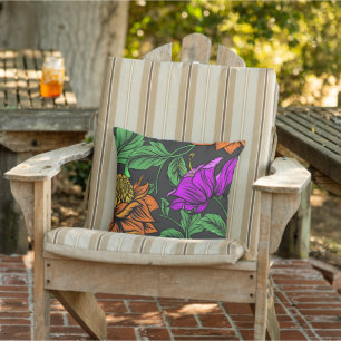 Bold Colorful Flowers on Dark Grey Outdoor Pillow