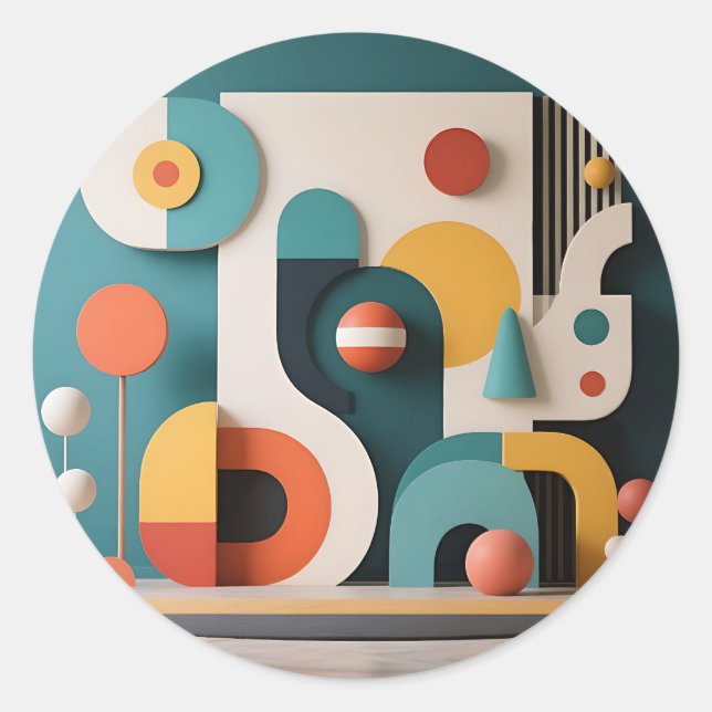 Bold Colorful Geometric Abstract  Classic Round Sticker (Front)