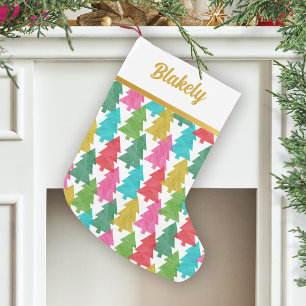 Bold Colorful Paper Trees Personalized Small Christmas Stocking