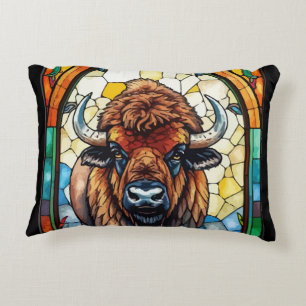 Bold Colors Bison Buffalo Cottagecore Rustic Print Accent Pillow