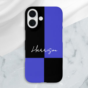 Bold Colour Block Blue and Black Personalized iPhone 16 Case