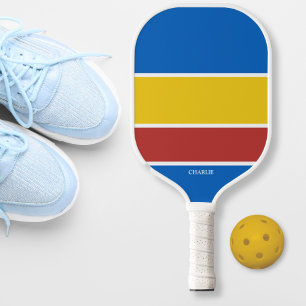 Bold Colour Block Stripes Personalized Text Name Pickleball Paddle