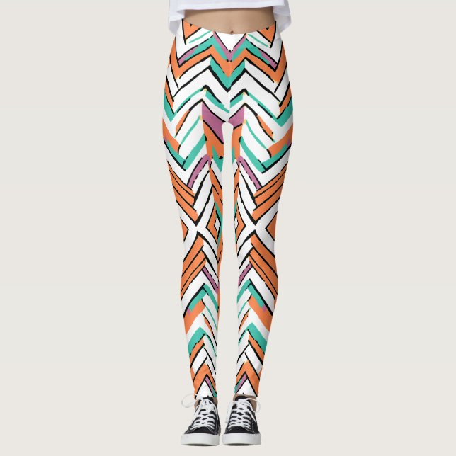 Bold Colour Herringbone Chevron pattern Leggings (Front)
