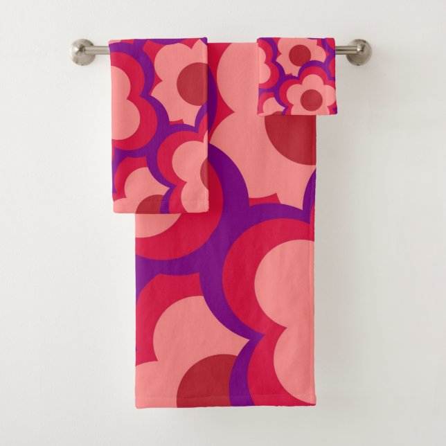 Bold Colour Retro Hippie Flower Pattern Bath Towel Set (Insitu)