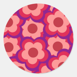 Bold Colour Retro Hippie Flower Pattern Classic Round Sticker