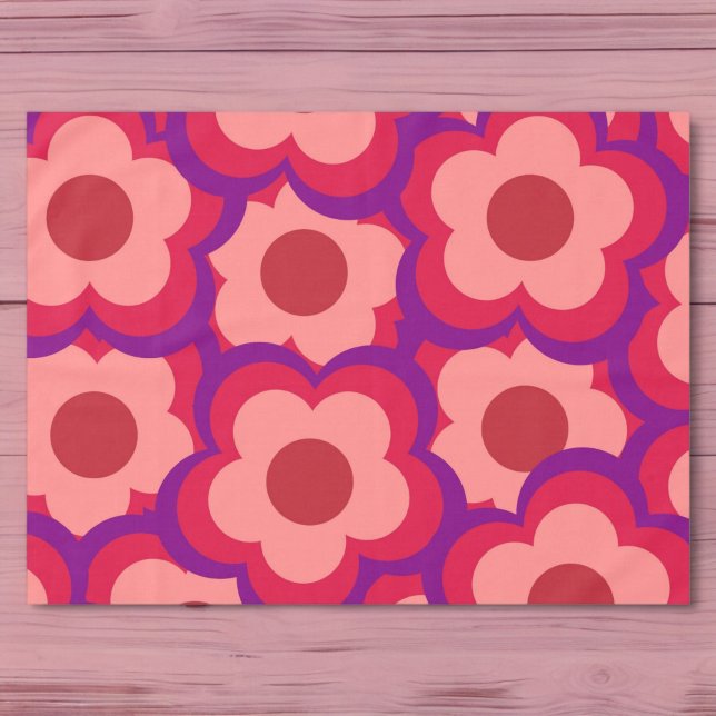 Bold Colour Retro Hippie Flower Pattern Tablecloth (Creator Uploaded)