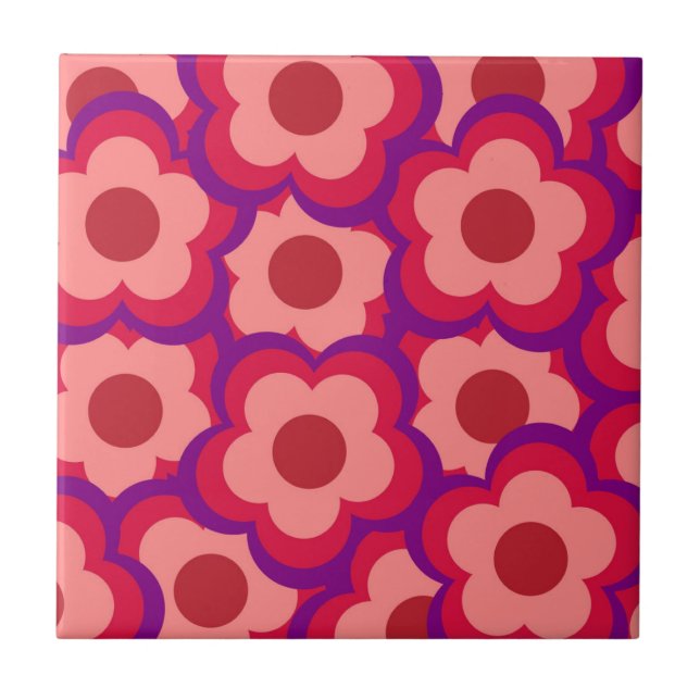 Bold Colour Retro Hippie Flower Pattern Tile (Front)