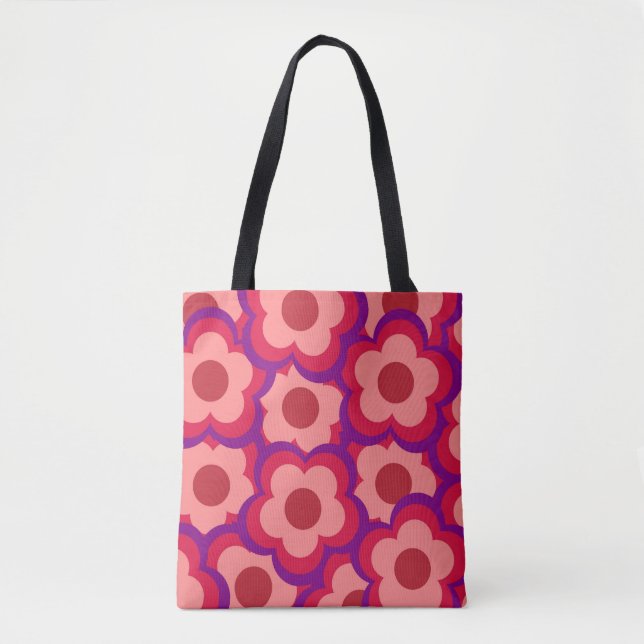 Bold Colour Retro Hippie Flower Pattern Tote Bag (Front)