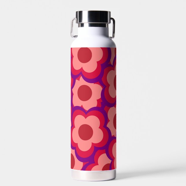 Bold Colour Retro Hippie Flower Pattern Water Bottle (Front)
