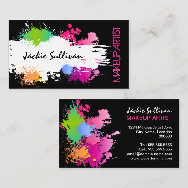 Bold Colour Splash Makeup Artist Business Card (Front/Back)
