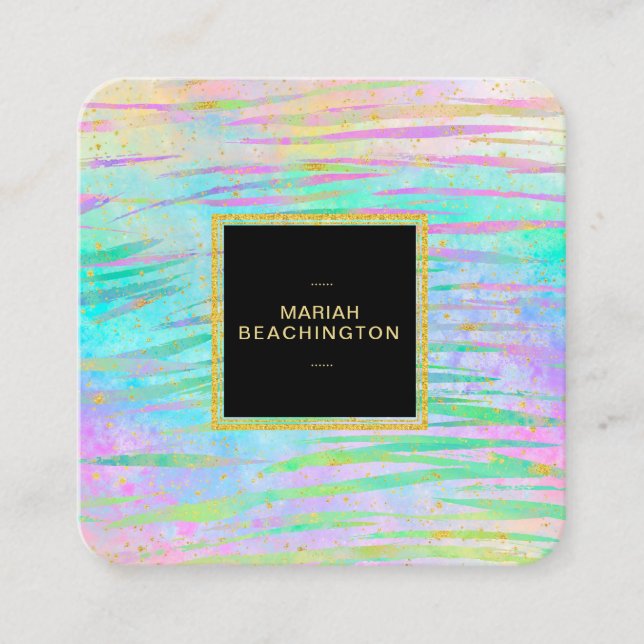 ** Bold Colourful Abstract Animal  AP93  Gold Neon Square Business Card (Front)