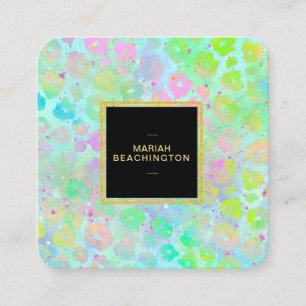 ** Bold Colourful Abstract Animal AP93 Neon Gold Square Business Card