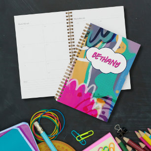 Bold Colourful Abstract Art Personalized Name Planner