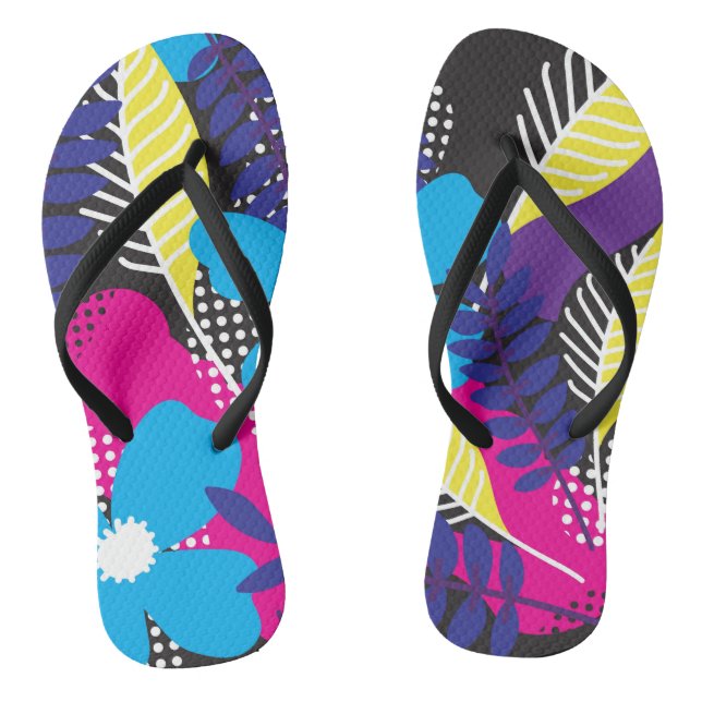 Bold Colourful Abstract Floral Pattern Flip Flops (Footbed)