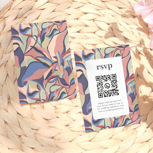 Bold Colourful Abstract Floral QR Code Wedding RSV Enclosure Card (Creator Uploaded)