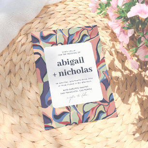 Bold Colourful Abstract Floral Unique Retro Weddin Invitation