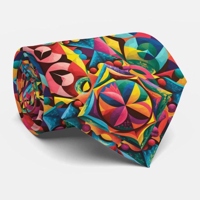 Bold Colourful Abstract Tie (Rolled)