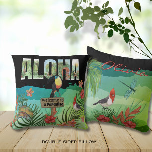 Bold Colourful Aloha Tropical Beauty Double-Sided  Throw Pillow