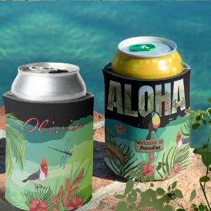 Bold Colourful Aloha Tropical Hawaiian Can Cooler