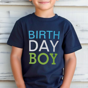 Bold Colourful Birthday Boy Navy Back Name T-Shirt
