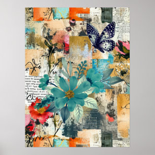 Bold Colourful Boho Floral Butterfly Abstract Art  Poster