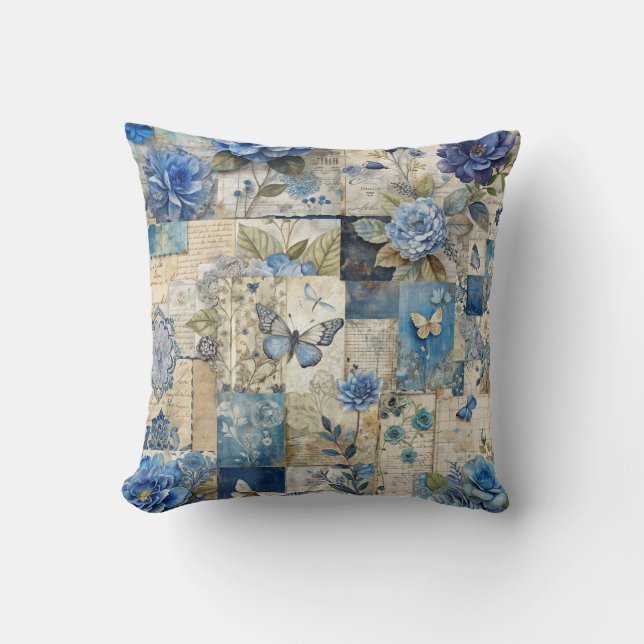 Bold Colourful Boho Floral Patchwork Pattern Throw Pillow (Front)