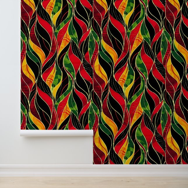 Bold Colourful Botanical Leaf Pattern Wallpaper (Application)
