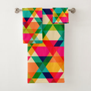 Bold Colourful Bright Geometric Triangle Pattern Bath Towel Set