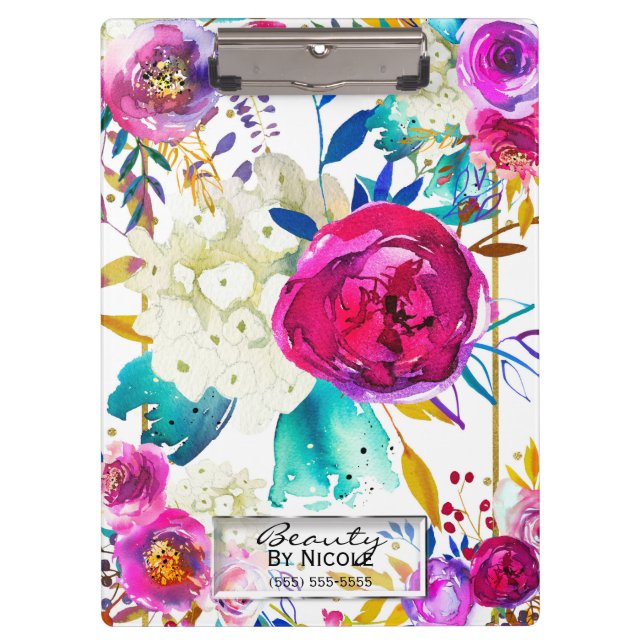 Bold Colourful Bright Modern Floral Personalized Clipboard (Front)