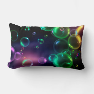 bold colourful bubbles on black lumbar pillow