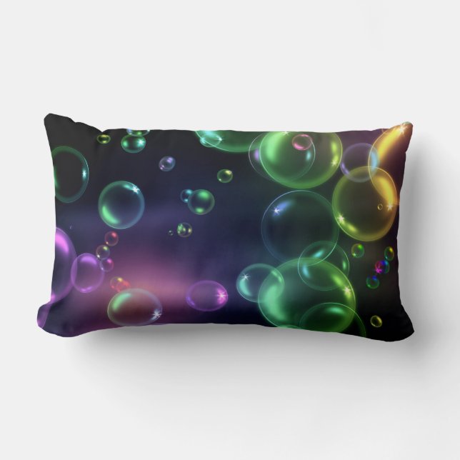 bold colourful bubbles on black lumbar pillow (Front)