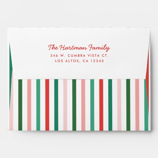 Bold Colourful Christmas Stripes Pre-Addressed  Envelope (Back (Top Flap))