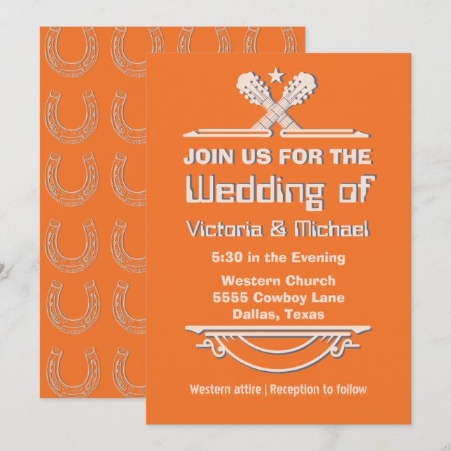 Bold Colourful Cowboy Western Guitar Wedding Invitation (Front/Back)
