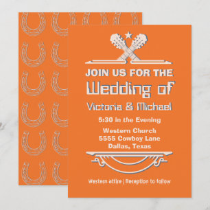 Bold Colourful Cowboy Western Guitar Wedding Invitation